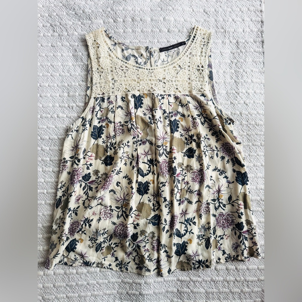 Anthropologie Hazel Crochet Floral Sleeveless Boho Blouse Sz Large